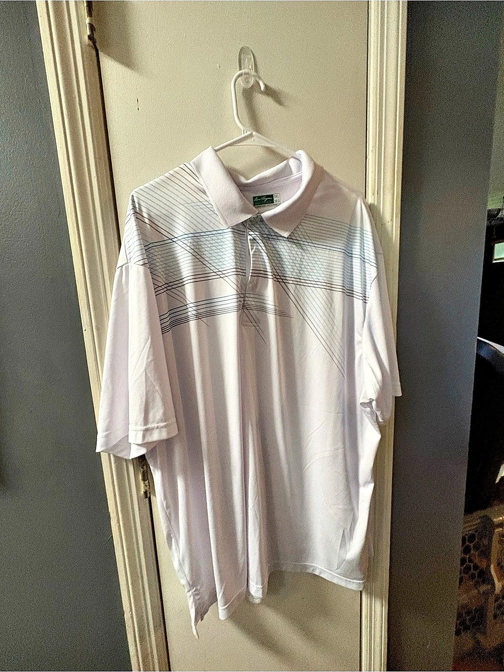 Ben Hogan Plaid Polo Shirt in White & Blue Size 3XL